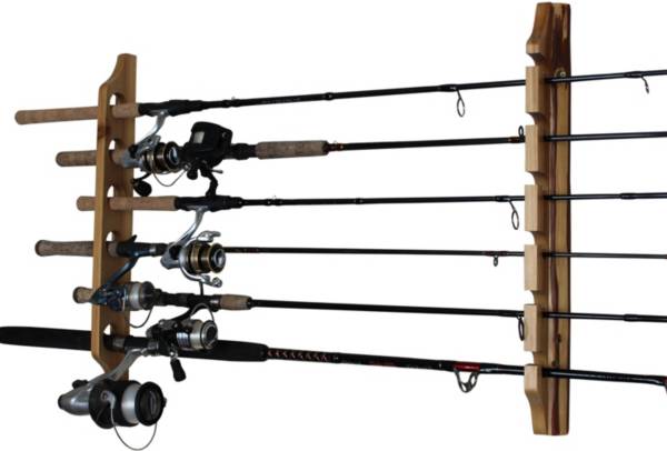 Rush Creek Rustic Wood 6 Fishing Rod Wall and Ceiling Rack