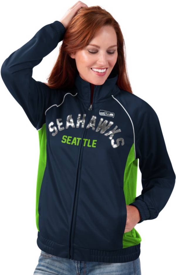 G-III for Her Women's Seattle Seahawks Sequins Navy Track Jacket