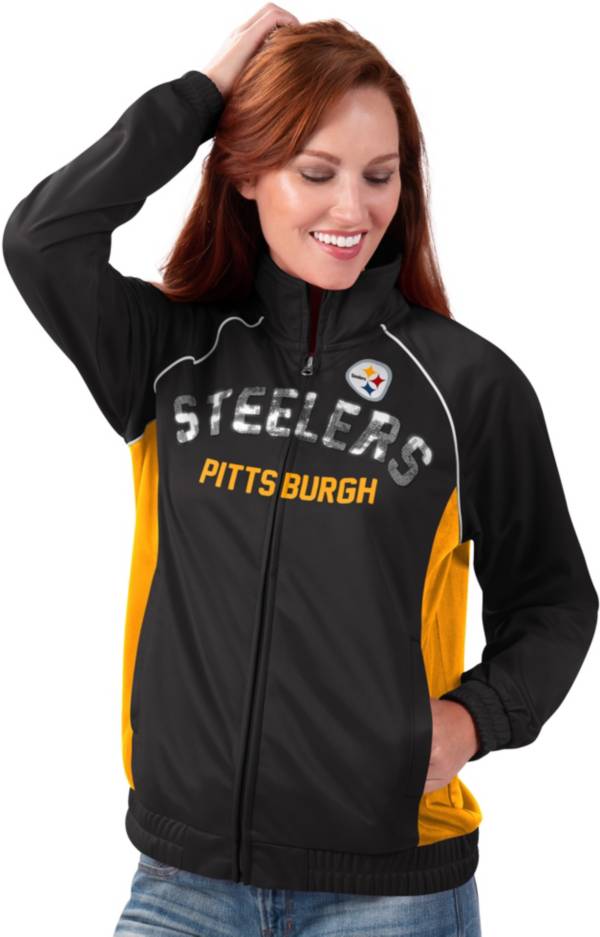 G-III for Her Women's Pittsburgh Steelers Sequins Black Track Jacket