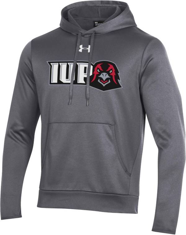Under Armour Men's IUP Crimson Hawks Grey Armour Fleece Pullover Hoodie