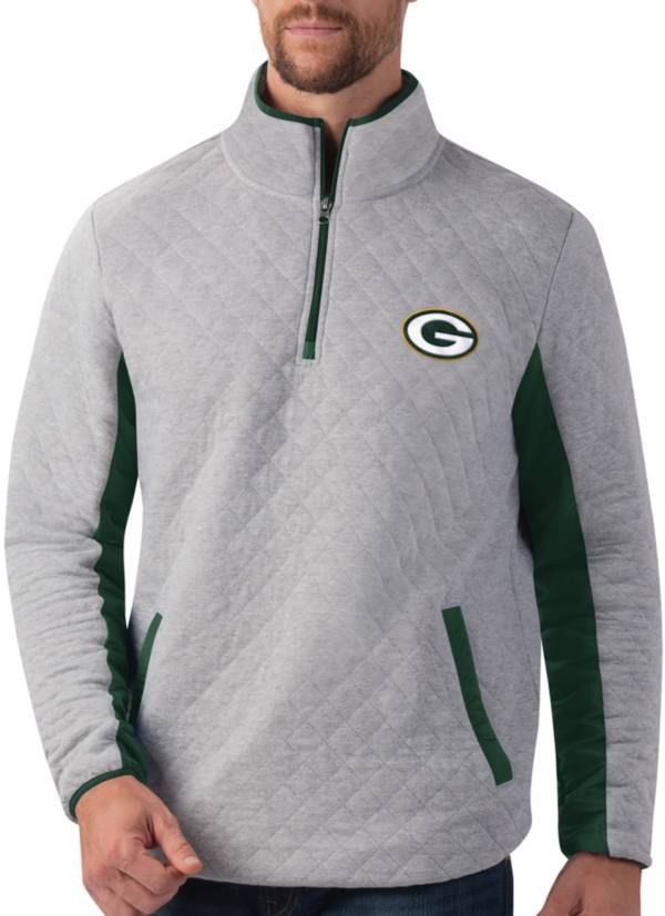 G-III Men's Green Bay Packers Slugger Quilt Grey Half-Zip Pullover