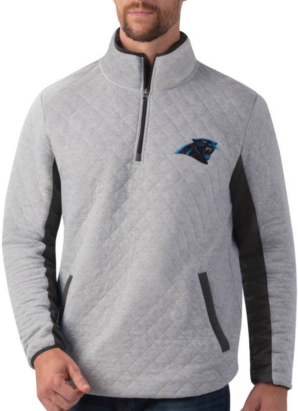 G-III Men's Carolina Panthers Slugger Quilt Grey Half-Zip Pullover