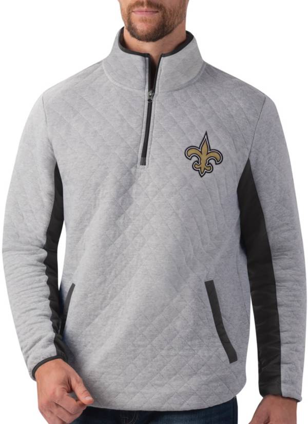 G-III Men's New Orleans Saints Slugger Quilt Grey Half-Zip Pullover