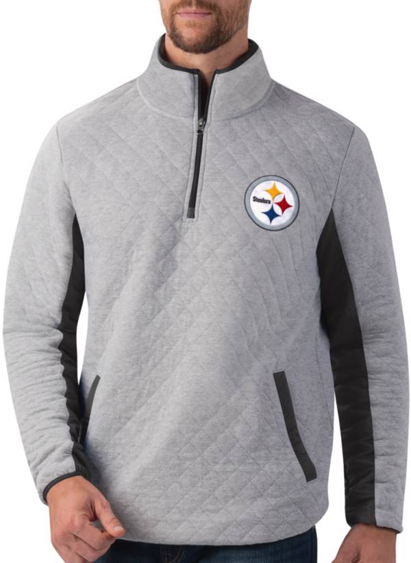 G-III Men's Pittsburgh Steelers Slugger Quilt Grey Half-Zip Pullover