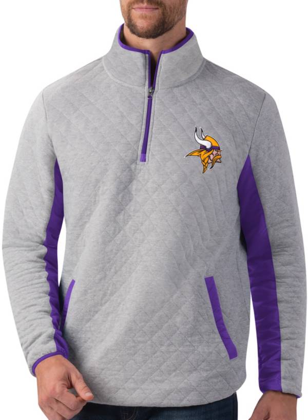 G-III Men's Minnesota Vikings Slugger Quilt Grey Half-Zip Pullover