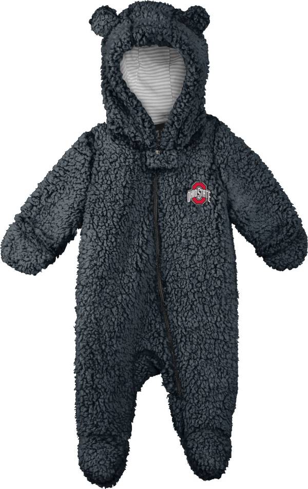 Gen2 Newborn Ohio State Buckeyes Grey Teddy Fleece Footed Onesie