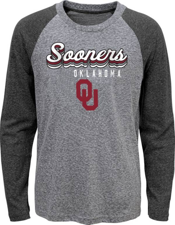 Gen2 Youth Oklahoma Sooners Grey Script Tri-Blend Raglan Long Sleeve T-Shirt