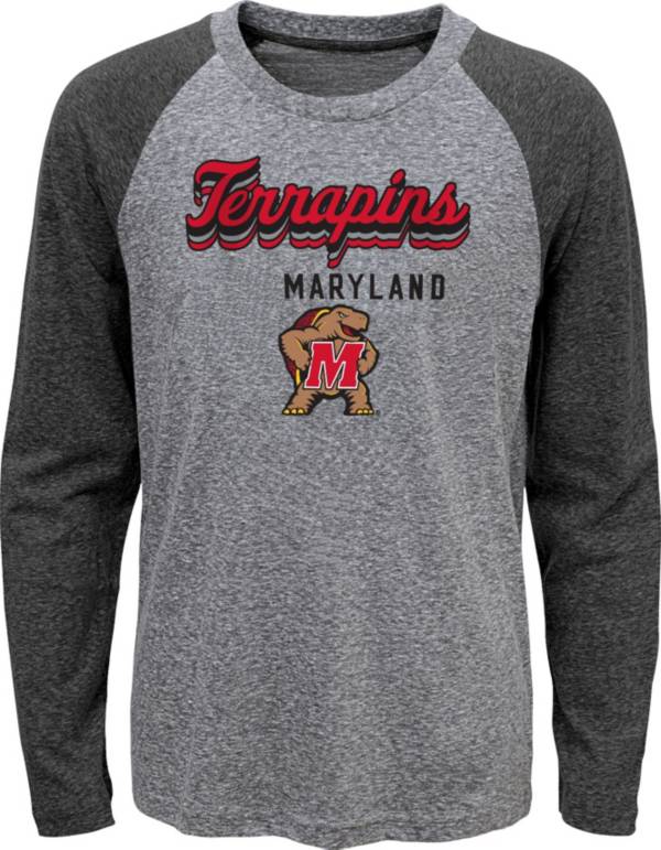 Gen2 Youth Maryland Terrapins Grey Script Tri-Blend Raglan Long Sleeve T-Shirt