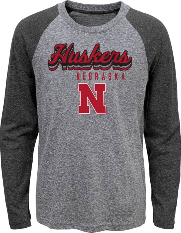 Gen2 Youth Nebraska Cornhuskers Grey Script Tri-Blend Raglan Long Sleeve T-Shirt product image