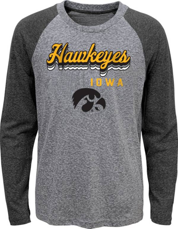 Gen2 Youth Iowa Hawkeyes Grey Script Tri-Blend Raglan Long Sleeve T-Shirt