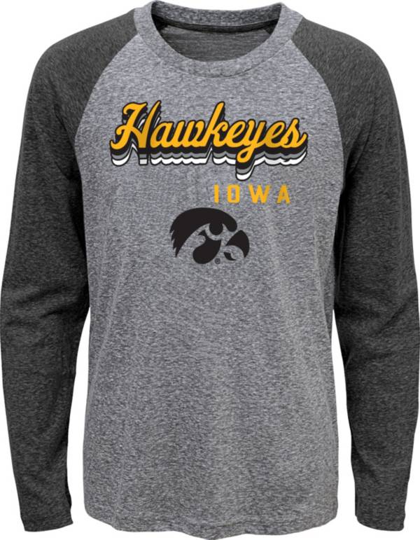 Gen2 Youth Iowa Hawkeyes Grey Script Tri-Blend Raglan Long Sleeve T-Shirt product image