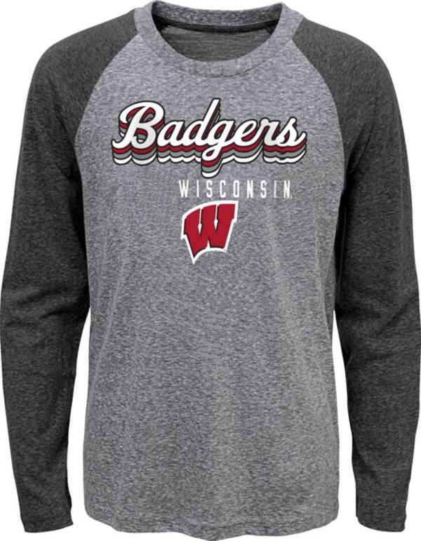 Gen2 Youth Wisconsin Badgers Grey Script Tri-Blend Raglan Long Sleeve T-Shirt product image
