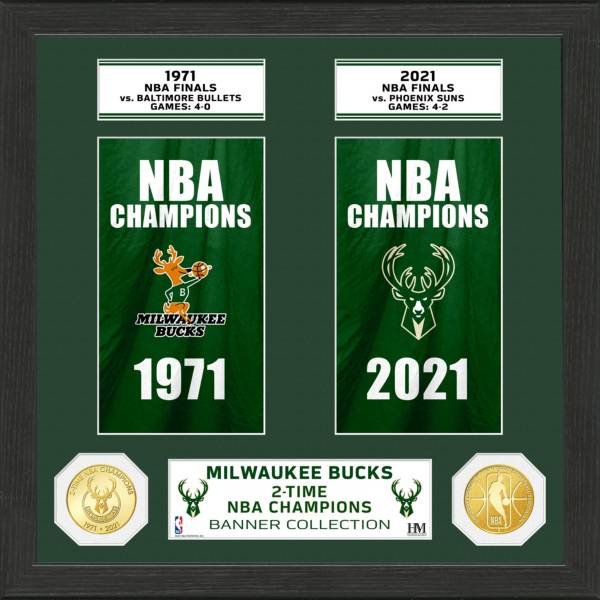 Highland Mint 2021 NBA Champions Milwaukee Bucks 2-Time Coin Banner Mint