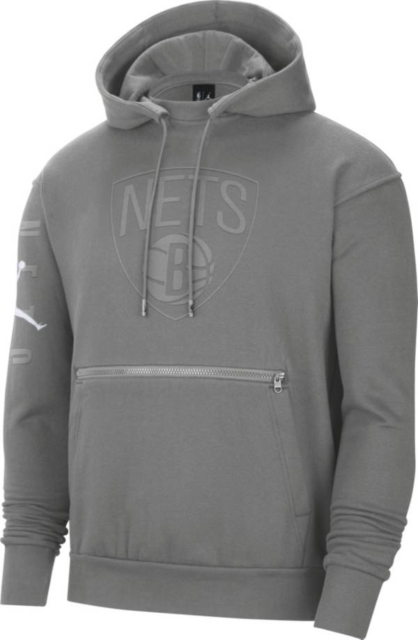 Jordan Adult Brooklyn Nets Grey Fleece Pullover Hoodie