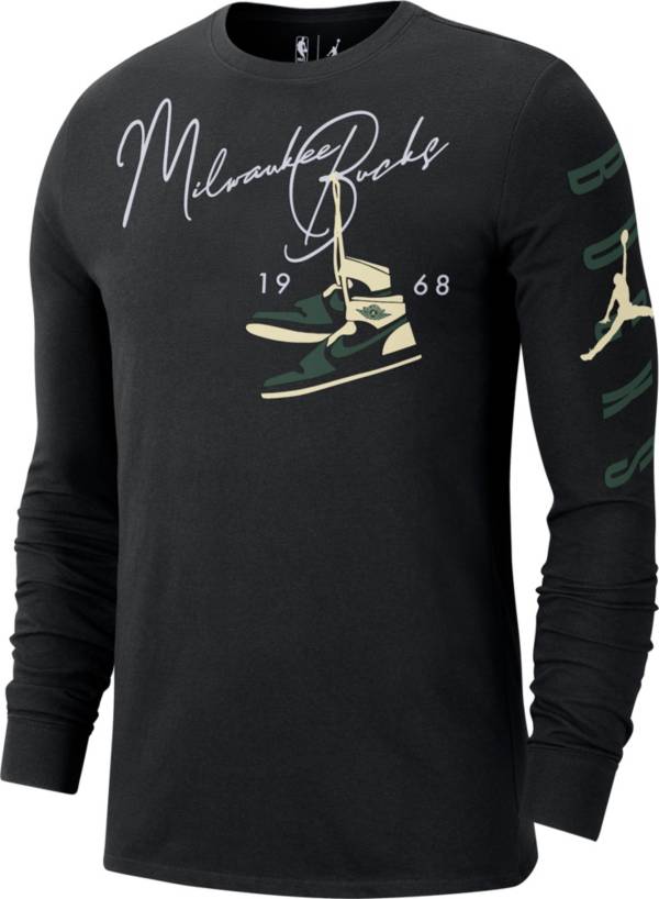 Jordan Men's Milwaukee Bucks Black Long Sleeve T-Shirt