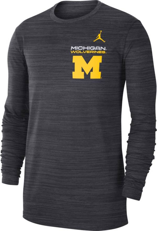 Jordan Men's Michigan Wolverines Grey Dri-FIT Velocity Football Sideline Long Sleeve T-Shirt