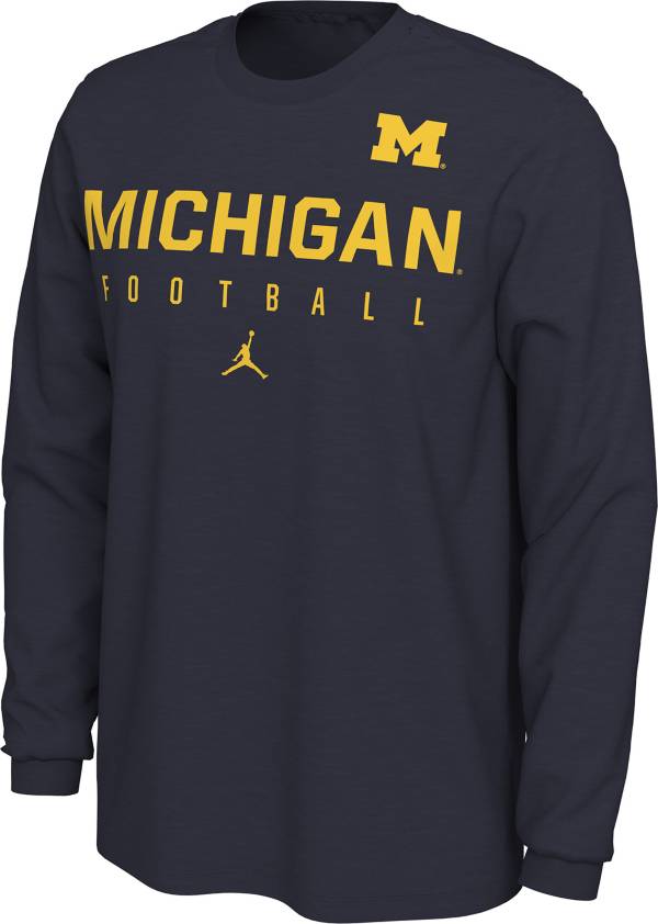 Jordan Men's Michigan Wolverines Blue Cotton Football Long Sleeve T-Shirt