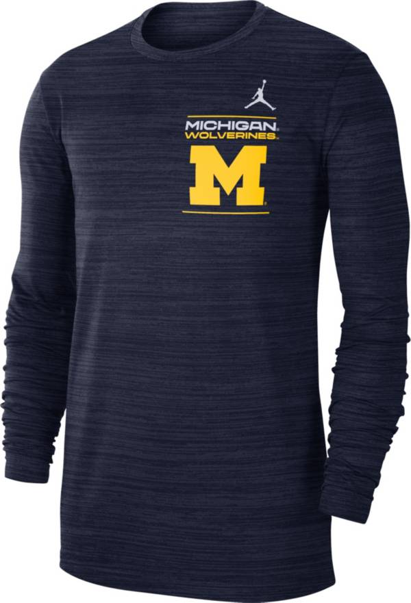 Jordan Men's Michigan Wolverines Blue Dri-FIT Velocity Football Sideline Long Sleeve T-Shirt