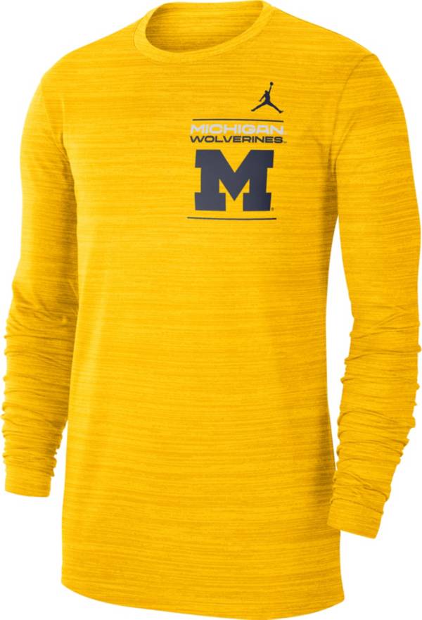 Jordan Men's Michigan Wolverines Maize Dri-FIT Velocity Football Sideline Long Sleeve T-Shirt