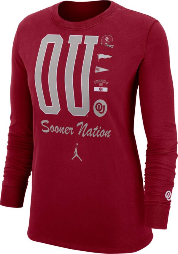 Jordan Women's Oklahoma Sooners Crimson Cuff Football Long Sleeve T-Shirt