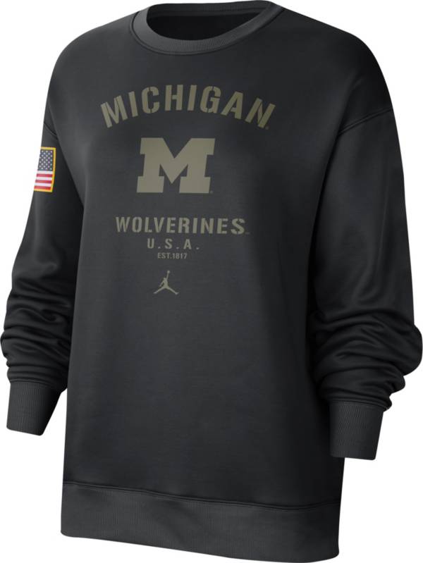 Jordan Women's Michigan Wolverines Black Therma Military Appreciation Crew Neck Sweatshirt