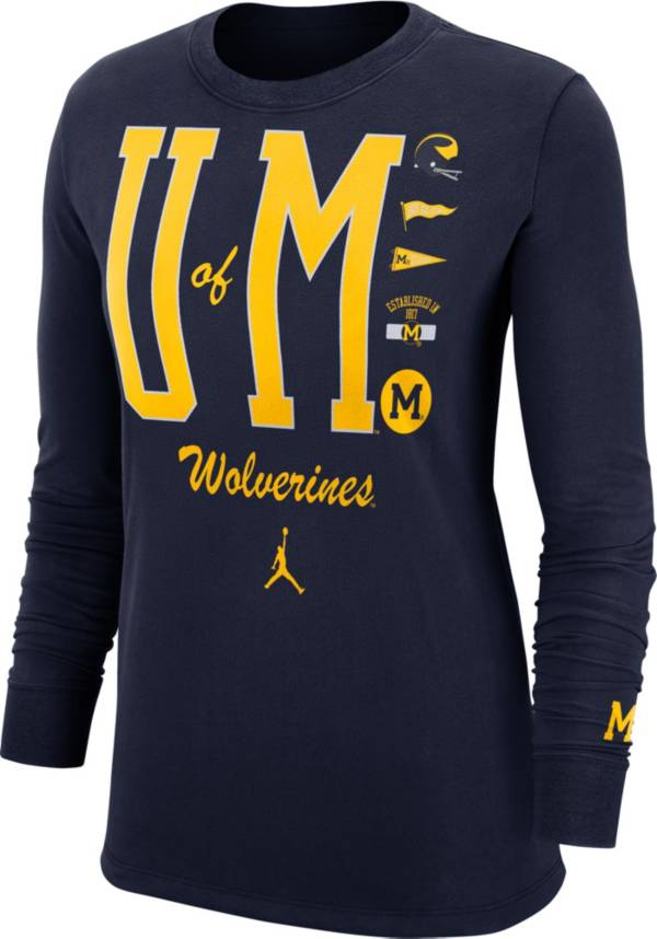 Jordan Women's Michigan Wolverines Blue Cuff Football Long Sleeve T-Shirt