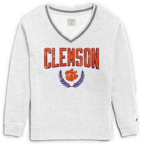 League-Legacy Women's Clemson Tigers Victory Springs White V-Neck Sweatshirt