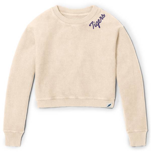 League-Legacy Women's LSU Tigers Ivory Timber Crop Crew Neck Sweatshirt