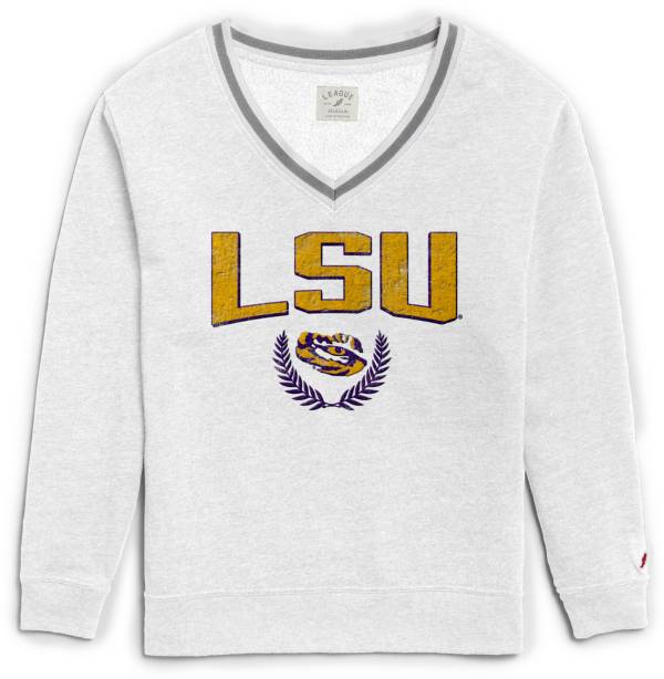 League-Legacy Women's LSU Tigers Victory Springs White V-Neck Sweatshirt