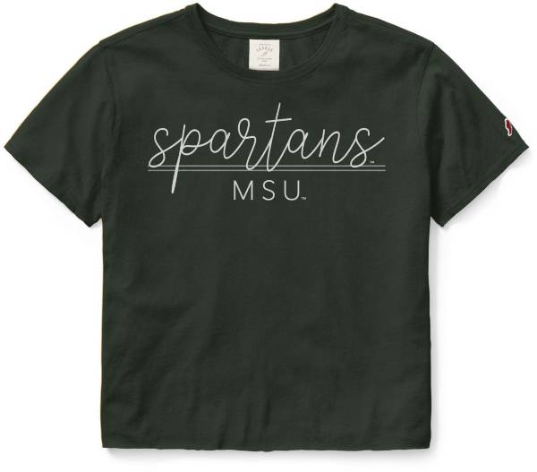 League-Legacy Women's Michigan State Spartans Green Clothesline Cotton Crop T-Shirt