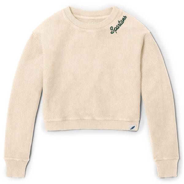 League-Legacy Women's Michigan State Spartans White Timber Crop Crew Neck Sweatshirt