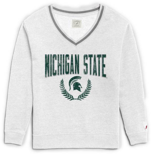 League-Legacy Women's Michigan State Spartans Victory Springs White V-Neck Sweatshirt