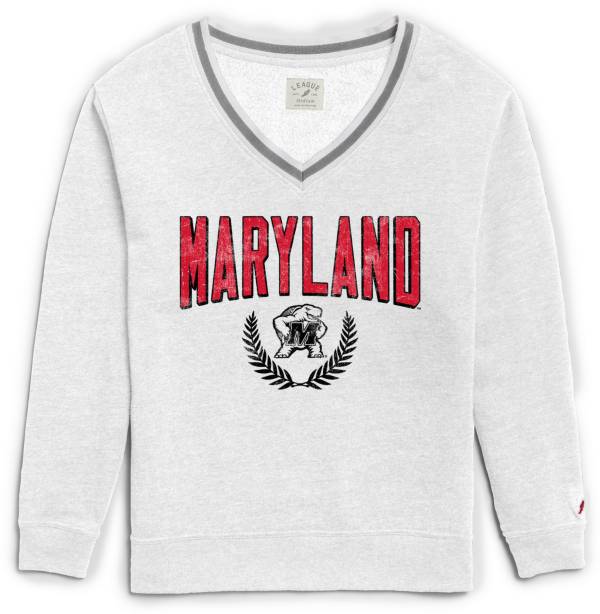 League-Legacy Women's Maryland Terrapins Victory Springs White V-Neck Sweatshirt