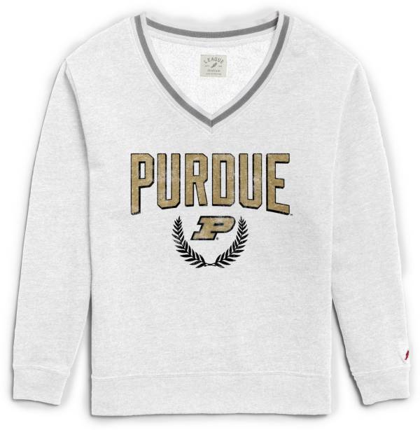 League-Legacy Women's Purdue Boilermakers Victory Springs White V-Neck Sweatshirt