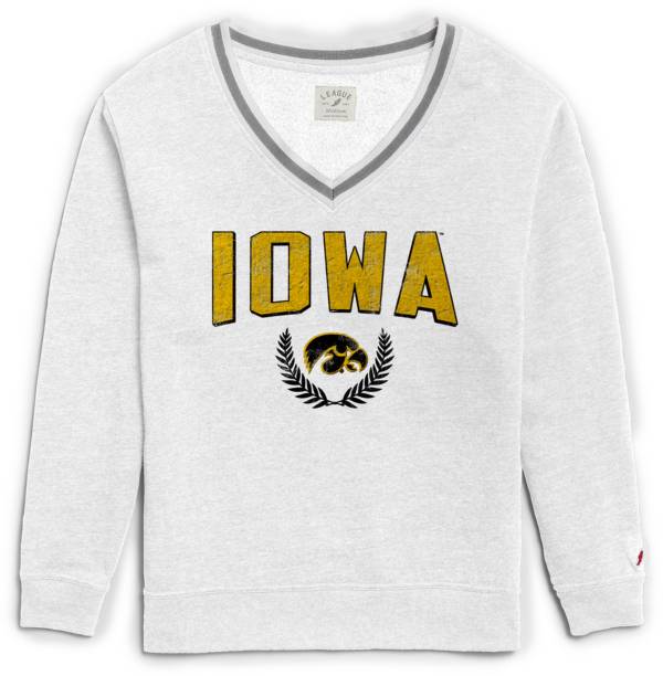 League-Legacy Women's Iowa Hawkeyes Victory Springs White V-Neck Sweatshirt