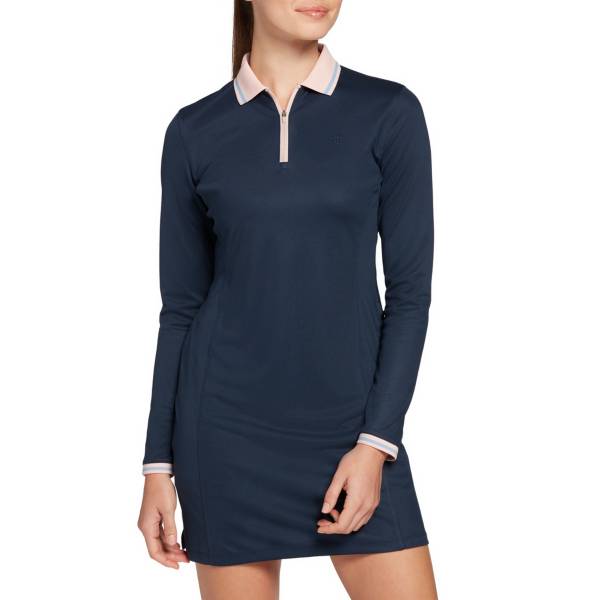 Lady Hagen Women's Ribbed Collar Pique Long Sleeve Golf Dress