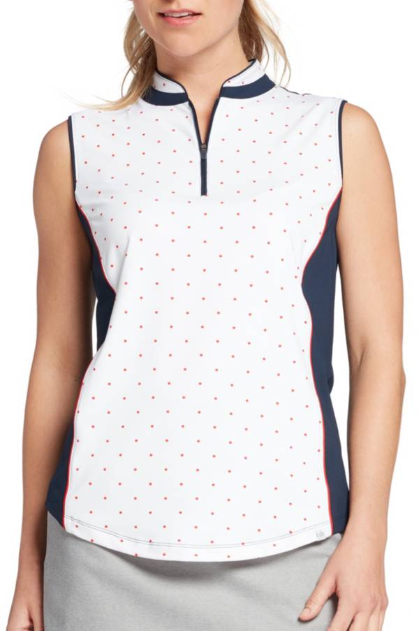 Lady Hagen Women's USA Mock Neck Dot Sleeveless Golf Polo