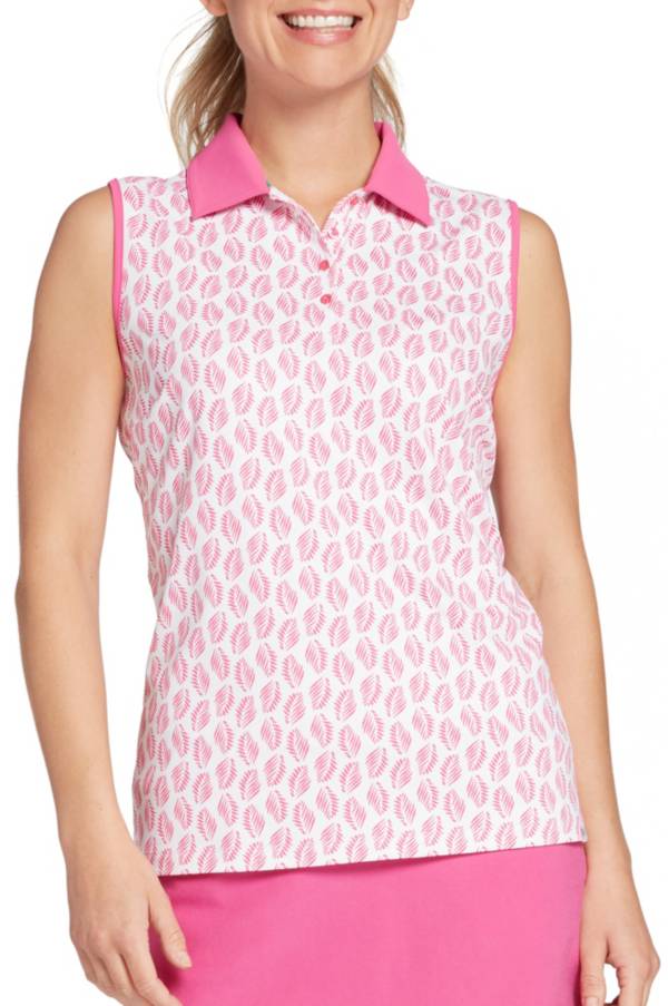 Lady Hagen Women's Tropical Leaf Sleeveless Golf Polo