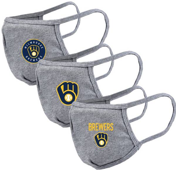 Levelwear Adult Milwaukee Brewers Grey 3-Pack Face Coverings