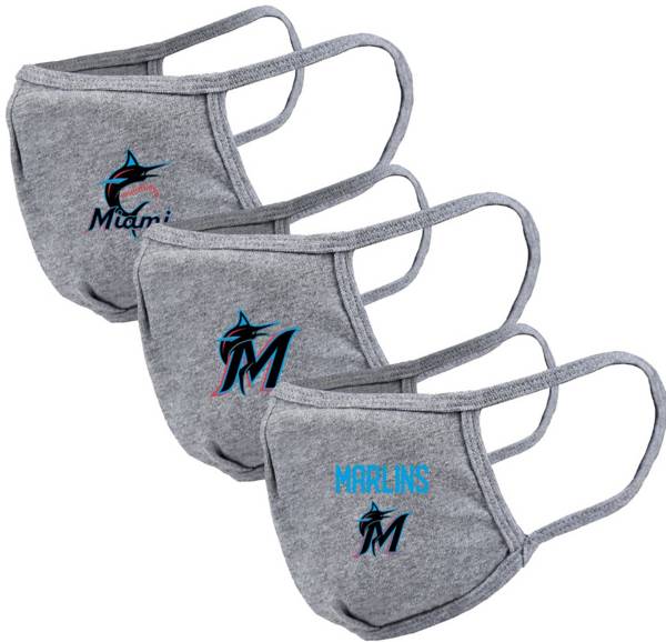 Levelwear Adult Miami Marlins Grey 3-Pack Face Coverings