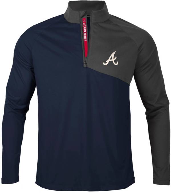 Levelwear Men's Atlanta Braves Navy Pinnacle Slant Text 1/4 Zip