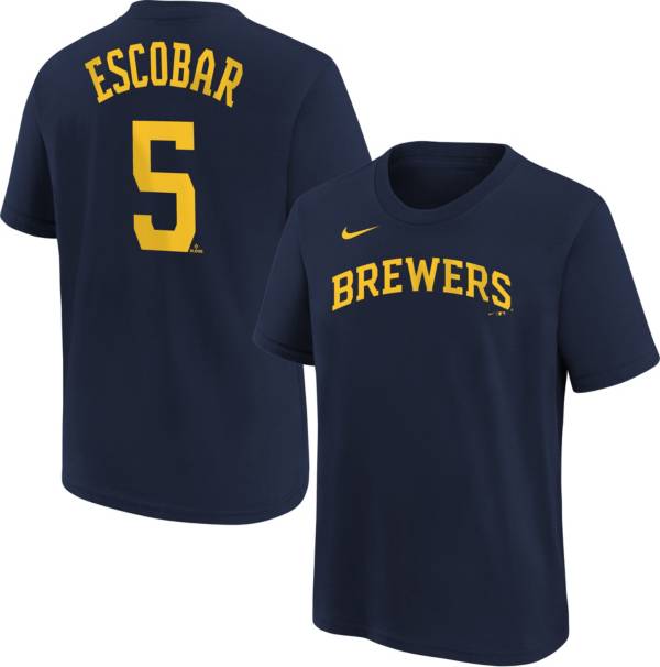 Nike Youth Milwaukee Brewers Eduardo Escobar #5 Navy T-Shirt