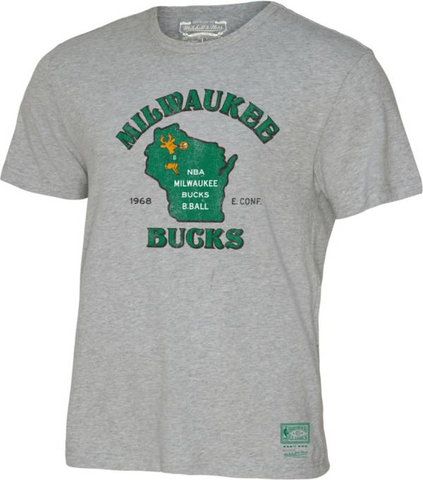 Mitchell & Ness Men's Milwaukee Bucks Grey State T-Shirt