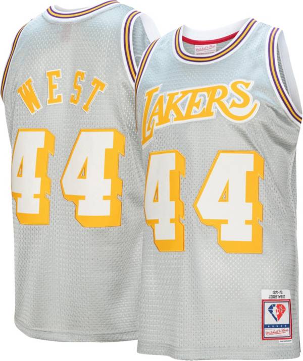 Mitchell & Ness 1971 Men's Los Angeles Lakers Jerry West #44 NBA 75th Anniversary Silver Swingman Jersey