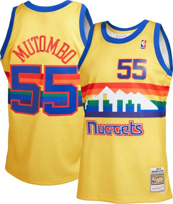 Mitchell & Ness Men's 1991 Denver Nuggets Dikembe Mutombo Yellow Hardwood Classics Swingman Jersey
