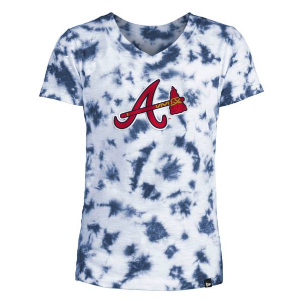 New Era Youth Girls' Atlanta Braves Blue Tie Dye V-Neck T-Shirt