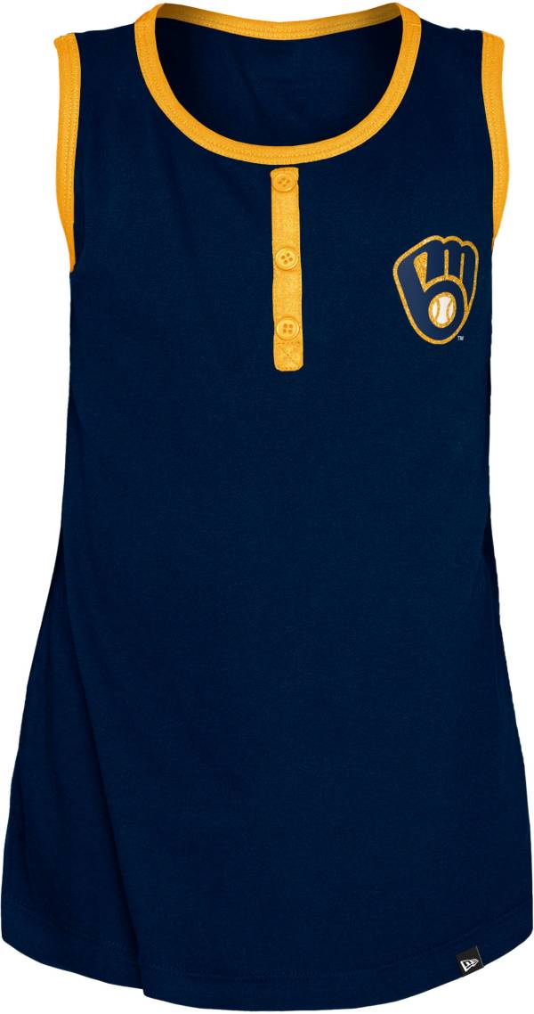 New Era Youth Girls' Milwaukee Brewers Blue Giltter Tank Top