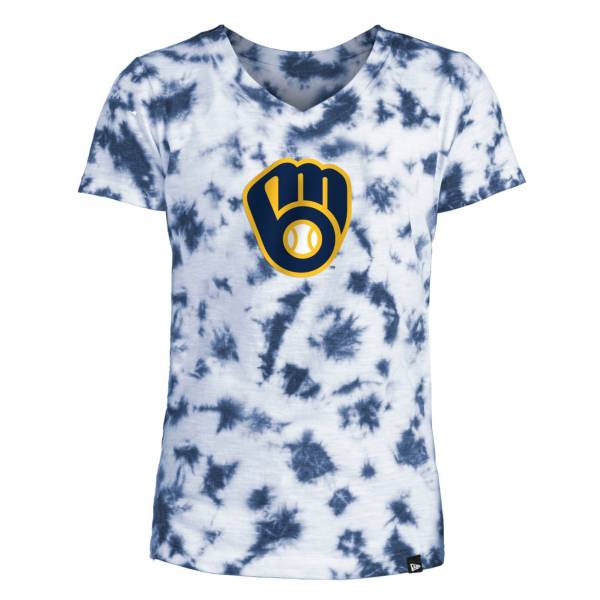 New Era Youth Girls' Milwaukee Brewers Blue Tie Dye V-Neck T-Shirt