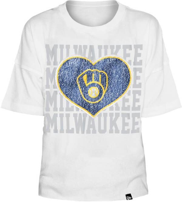 New Era Youth Girls' Milwaukee Brewers White Heart T-Shirt
