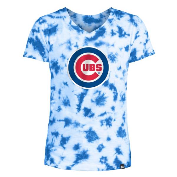 New Era Youth Girls' Chicago Cubs Blue Tie Dye V-Neck T-Shirt